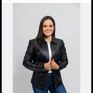 Elegant Black Leather Jacket for Women